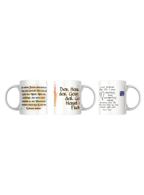 Weiße Tasse mit christlichen Designs