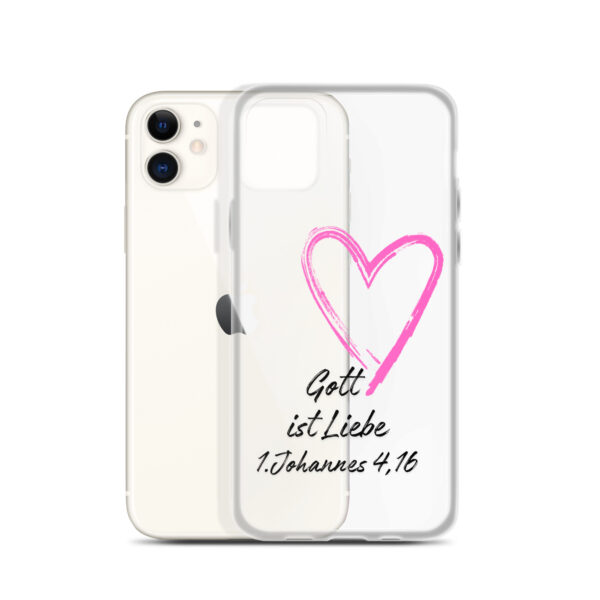 Transparente iPhone-Hülle - Gott ist Liebe Motiv mit Pinkem Herz – Bild 6