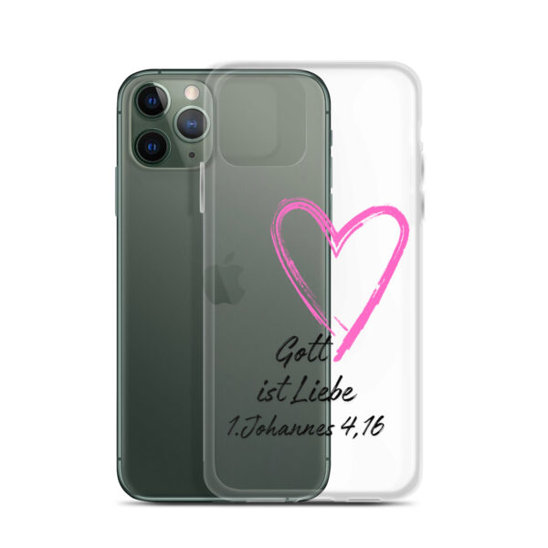 Transparente iPhone-Hülle - Gott ist Liebe Motiv mit Pinkem Herz – Bild 4