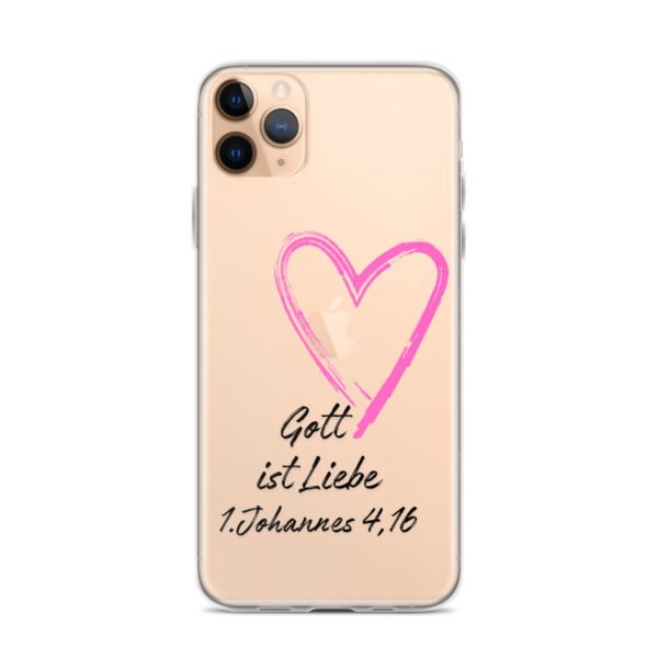 Transparente iPhone-Hülle - Gott ist Liebe Motiv mit Pinkem Herz – Bild 3