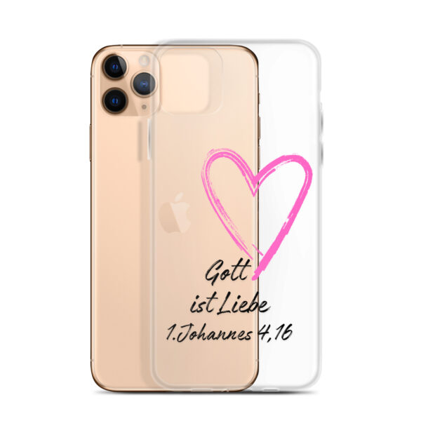 Transparente iPhone-Hülle - Gott ist Liebe Motiv mit Pinkem Herz – Bild 2
