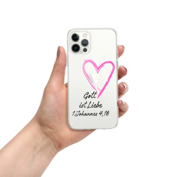 Transparente iPhone-Hülle - Gott ist Liebe Motiv mit Pinkem Herz – Bild 64
