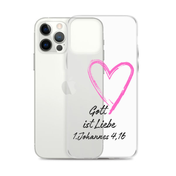 Transparente iPhone-Hülle - Gott ist Liebe Motiv mit Pinkem Herz – Bild 11