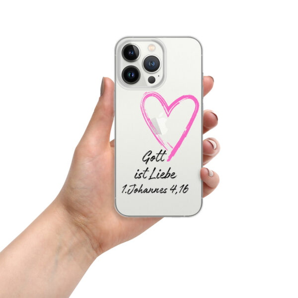Transparente iPhone-Hülle - Gott ist Liebe Motiv mit Pinkem Herz – Bild 68