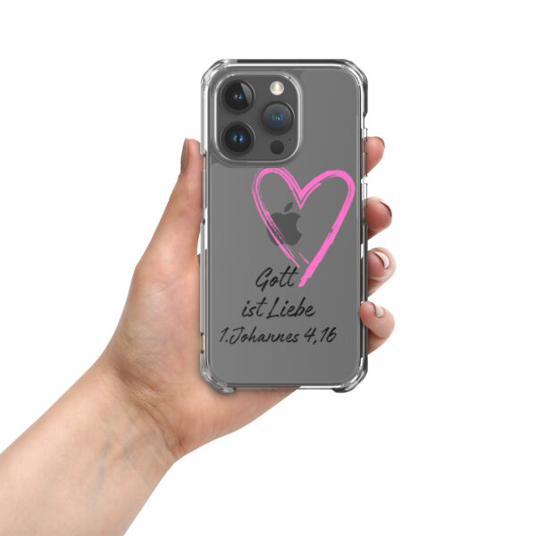 Transparente iPhone-Hülle - Gott ist Liebe Motiv mit Pinkem Herz – Bild 76
