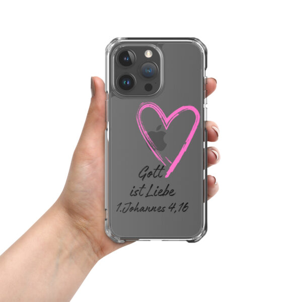 Transparente iPhone-Hülle - Gott ist Liebe Motiv mit Pinkem Herz – Bild 75