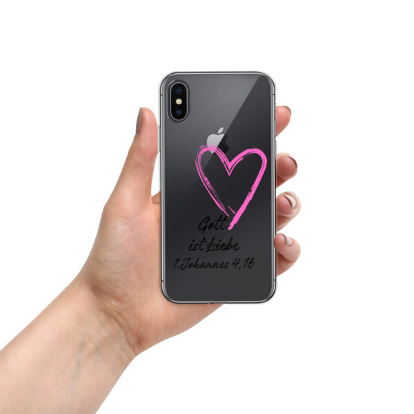 Transparente iPhone-Hülle - Gott ist Liebe Motiv mit Pinkem Herz – Bild 84