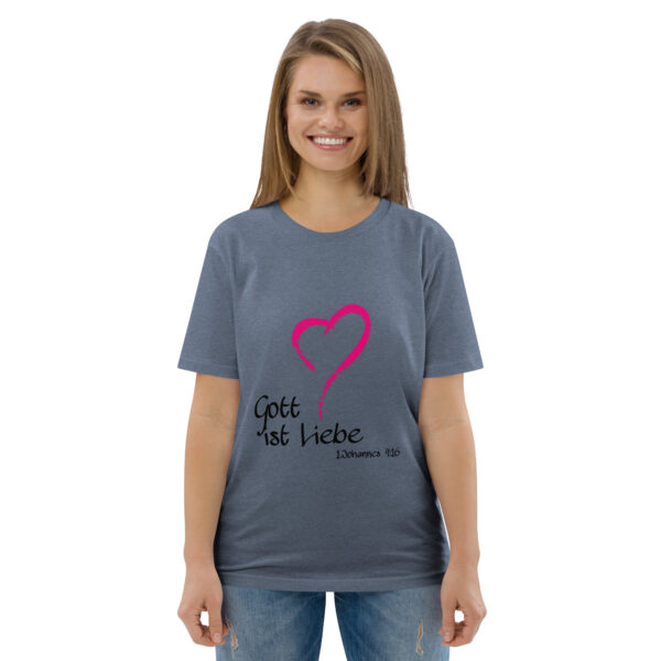 Gott ist Liebe Motiv 1 – Unisex-Bio-Baumwoll-T-Shirt – Bild 4