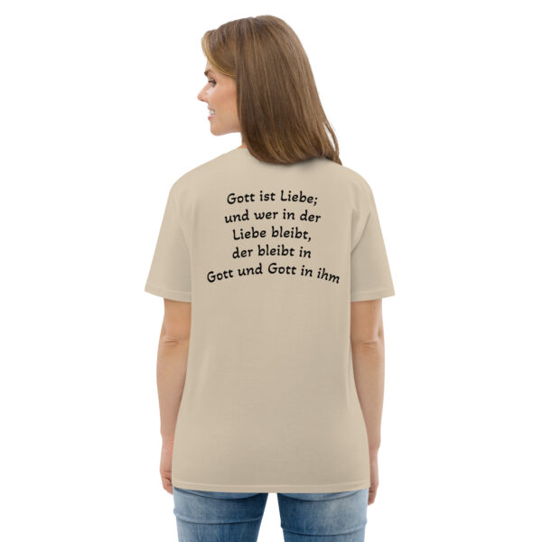 Gott ist Liebe Motiv 1 – Unisex-Bio-Baumwoll-T-Shirt – Bild 14