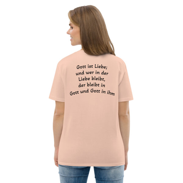 Gott ist Liebe Motiv 1 – Unisex-Bio-Baumwoll-T-Shirt – Bild 15