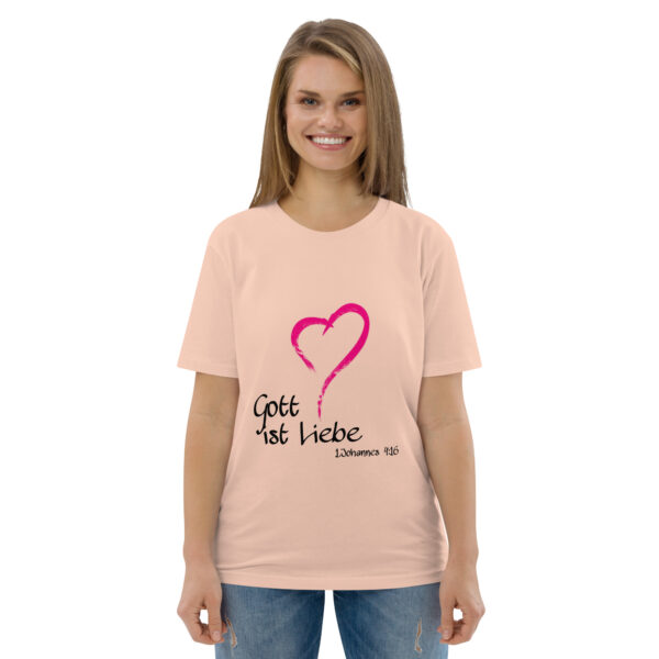 Gott ist Liebe Motiv 1 – Unisex-Bio-Baumwoll-T-Shirt – Bild 7