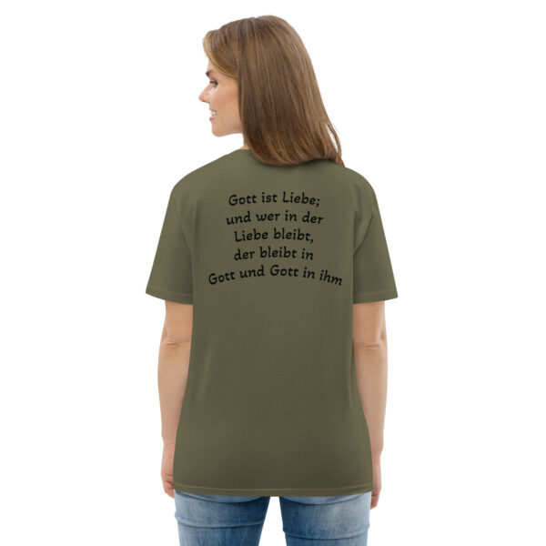 Gott ist Liebe Motiv 1 – Unisex-Bio-Baumwoll-T-Shirt – Bild 11