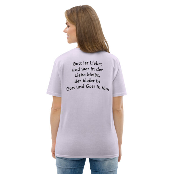 Gott ist Liebe Motiv 1 – Unisex-Bio-Baumwoll-T-Shirt – Bild 17