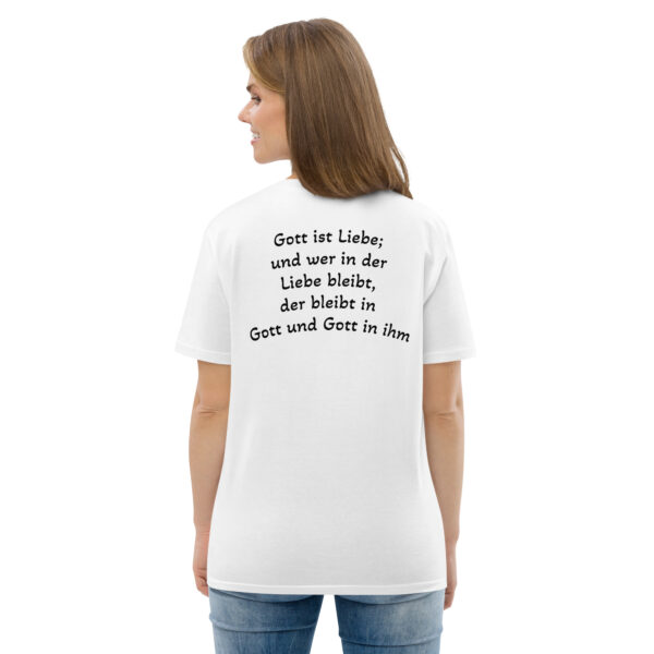 Gott ist Liebe Motiv 1 – Unisex-Bio-Baumwoll-T-Shirt – Bild 18