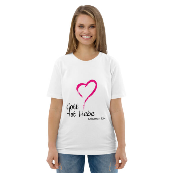 Gott ist Liebe Motiv 1 – Unisex-Bio-Baumwoll-T-Shirt – Bild 9