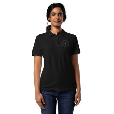 Strahlendes Kreuz – Kind Gottes Edition | Piqué-Poloshirt für Damen | beidseitige Stickerei