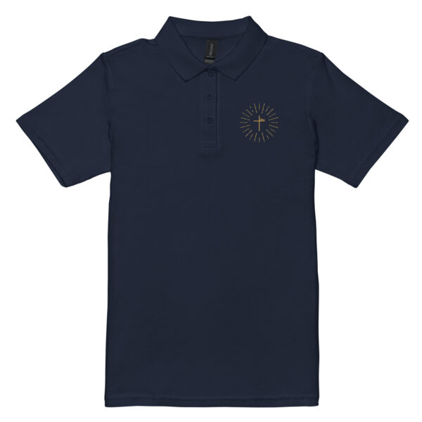 Strahlendes Kreuz – Kind Gottes Edition | Piqué-Poloshirt für Damen | beidseitige Stickerei – Bild 14