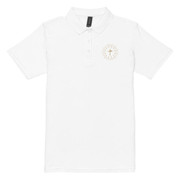 Strahlendes Kreuz – Kind Gottes Edition | Piqué-Poloshirt für Damen | beidseitige Stickerei – Bild 16