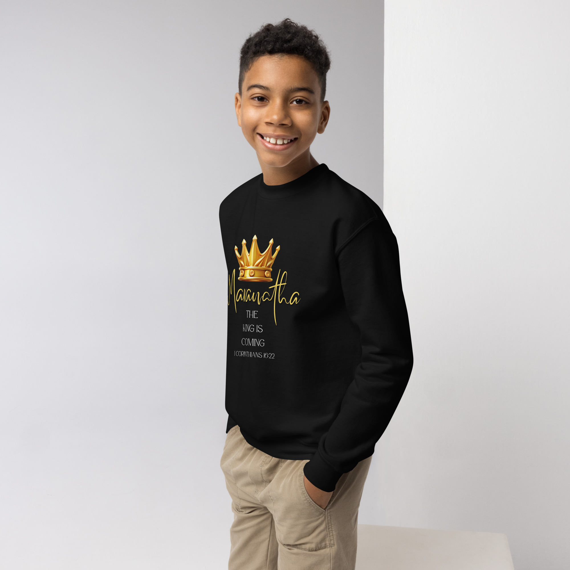 Maranatha The King is Coming – 1 Corinthians 16:22 | Sweatshirt mit Rundhalsausschnitt für Jugendliche