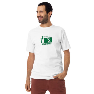 Jesus Rettet - Glaube es - Schweres Premium T-Shirt für Herren | beidseitig bedruckt